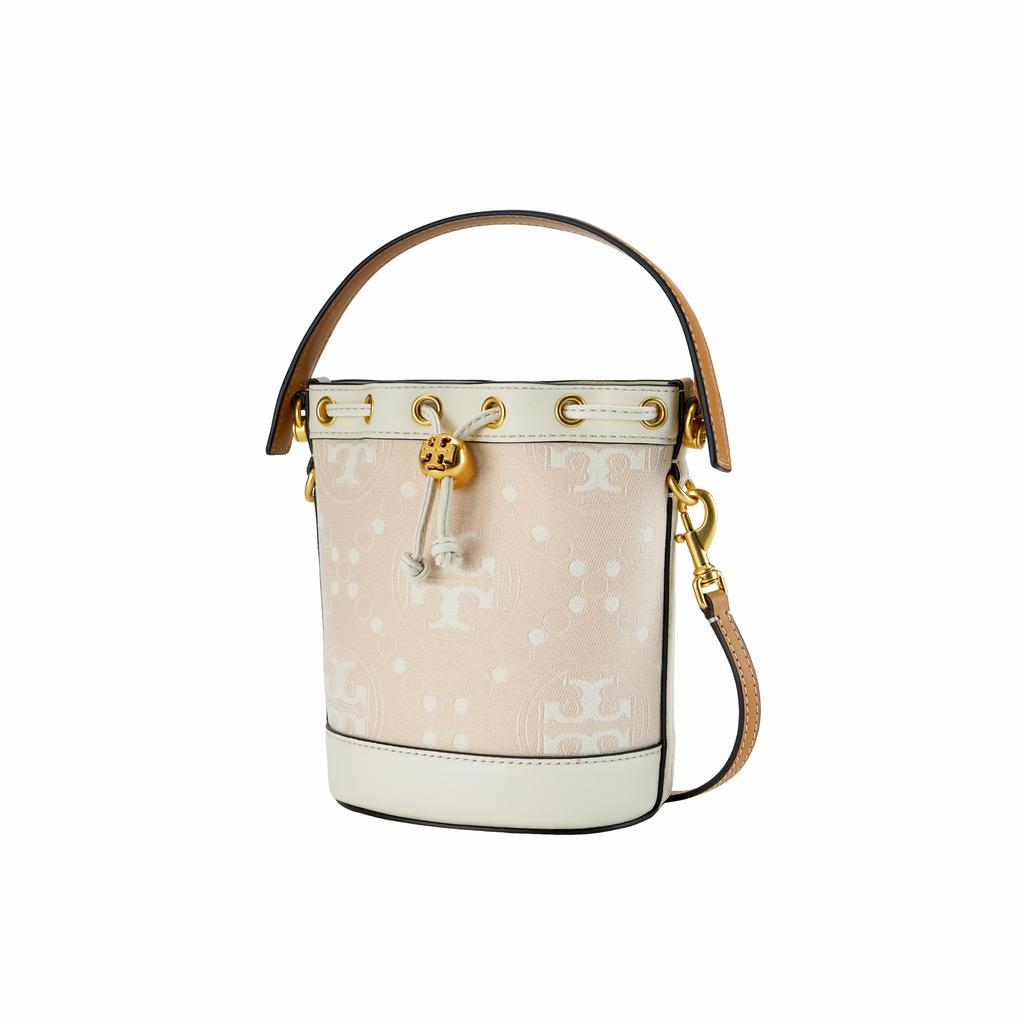 Tory Burch T Logo Embossed Drawstring Closure Hardware Buckle Stitching Leather Bucket Bag Mini Women bags Light-Pink 152431-650