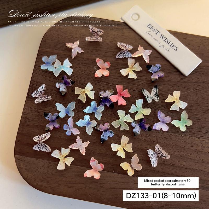 50Pcs Mix Colorful Resin Butterfly Nail Charms Nail Art Stereoscopic Nail Decoration Diy Accessories