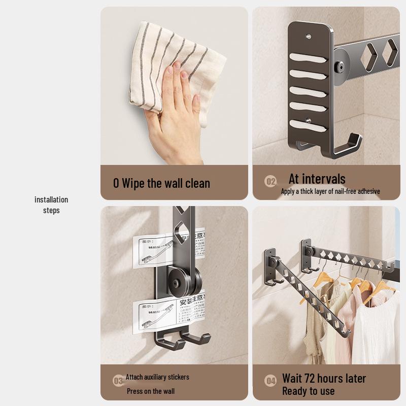 No-Drill Invisible Wall-Mounted Clothes Drying Rack - Stainless Steel for Balcony or Bathroom