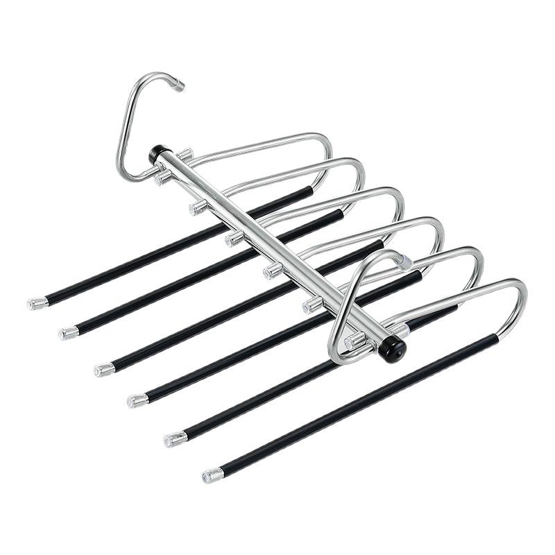 Stainless Steel Multi-Layer Folding Clothes & Pants Rack - Non-Slip, Retractable with Clips for Dormitory Use.