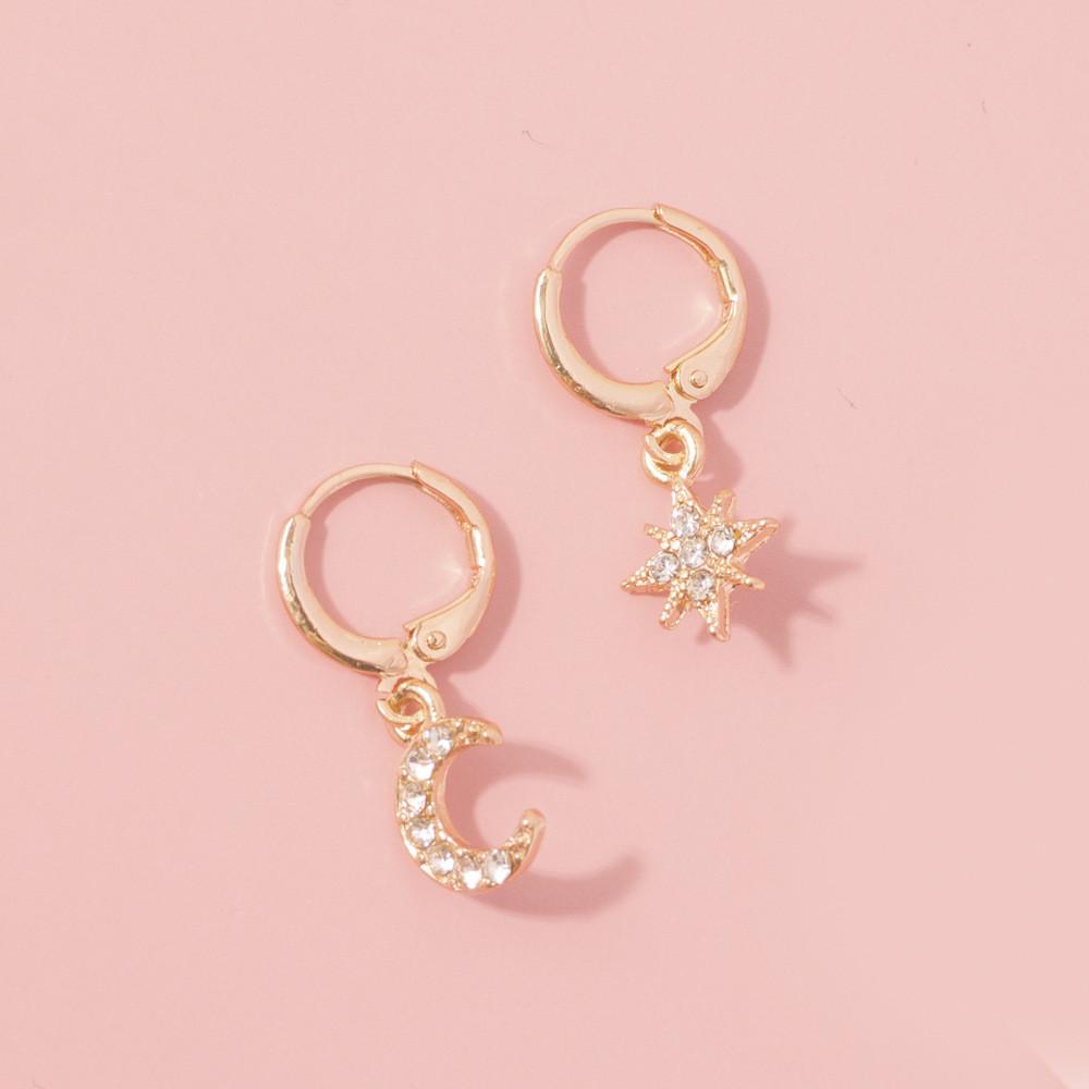 Trendy Star Geometric And Moon Earrings Alloy Jewelry With Rhinestones Women For