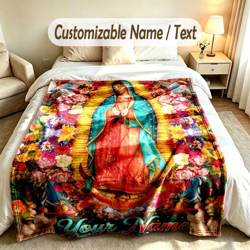 Virgin Mary Theme Custom Blanket Personalized Name & Text Customized Soft Warm Throw Blanket Home Decor