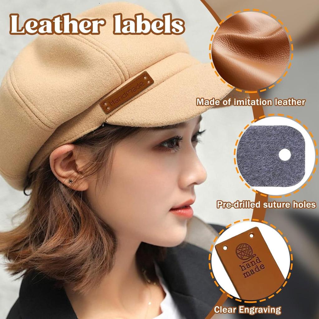 60Pcs Leather Labels Handmade Tags For Clothing Yarn Ball Hand Made Leather Labels Sewing Tags on Hats Knitted Sewing Accssories