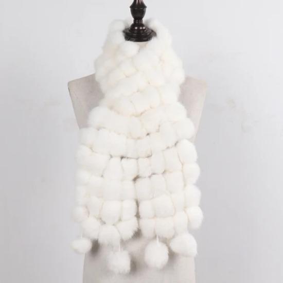 

Women Winter Warm Real Rabbit Fur Scarf Hot Sale Natural Rabbit Fur Muffler Lady Genuine Fur Scarves Wholesale Retail Length 125cm білий