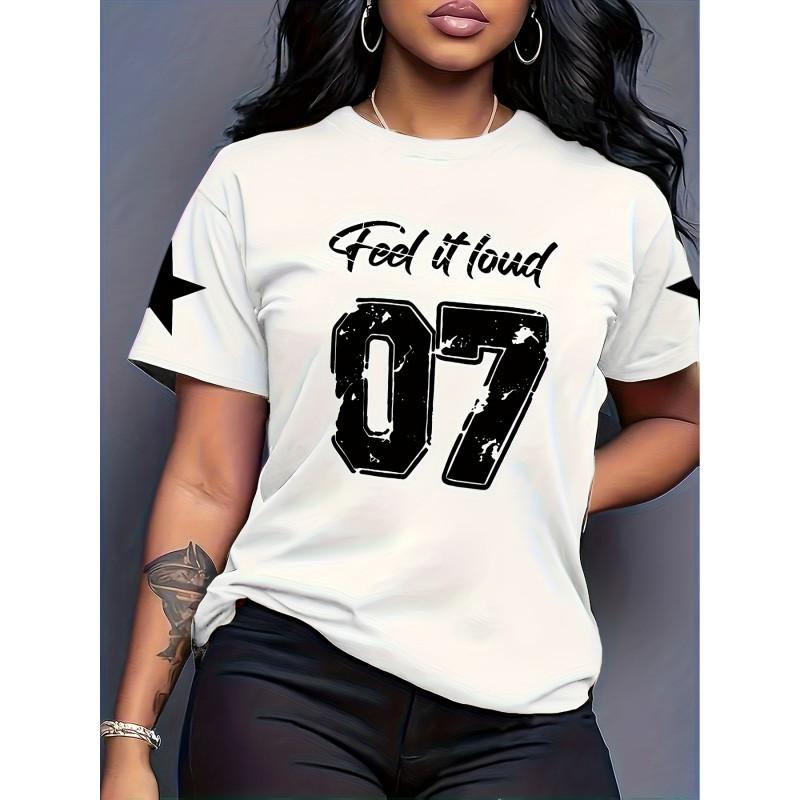 Comfortable Loose Fit Cotton Blend Crew Neck Short Sleeve Tee With 3D Print Design Women 2025