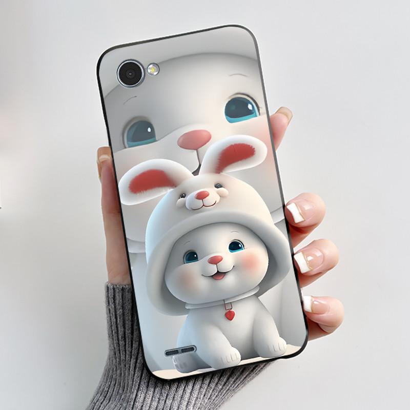 For LG Q6 Q6 Plus Q6a Case Luxury Cute Love Rabbit Funny Soft Silicone Black TPU Protective Cover LG q6 X600L X600K Phone Casing