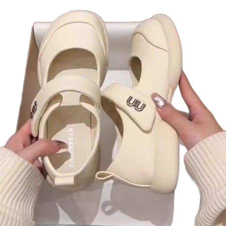 Women's 2025 Mary Jane Sandals: Thick Sole, Soft Leather, Velcro Closure, Comfortable Summer Shoes