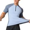 Herren Schnelltrocknendes Stehkragen Halb-Reißverschluss Lauf-T-Shirt, Unifarben, Kurzärmlige Fitness-Stretchbekleidung