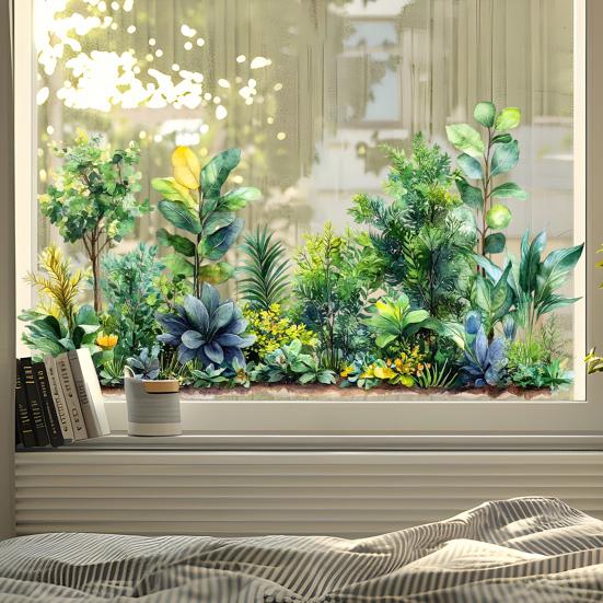 Potted Floral Plants Glass Sticker Removable Waterproof PVC Colorful Flower Static Glass Sticker Home Living Room Bedroom Decoration Decal