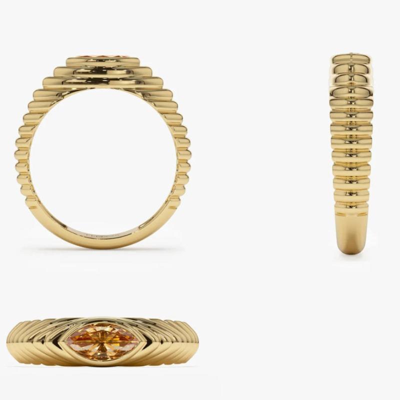 Anello di design alla moda e creativo, regolabile, con squisita gemma arancione a forma di Marquise, per donne, adatto per regali quotidiani