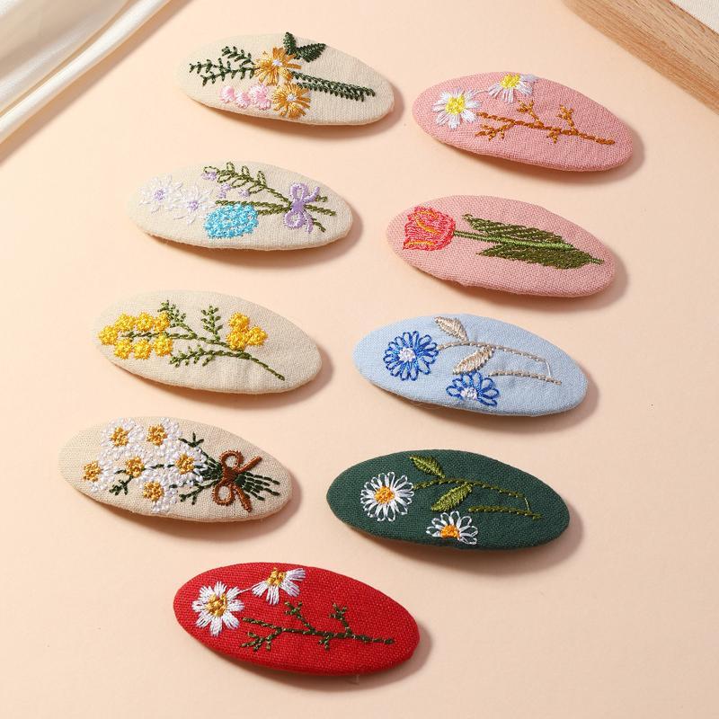 Fresh Fabric Hair Clip Embroidery Korean Style Bb Clip Leaf Retro Hair Pin Hair Decor For Daily Use