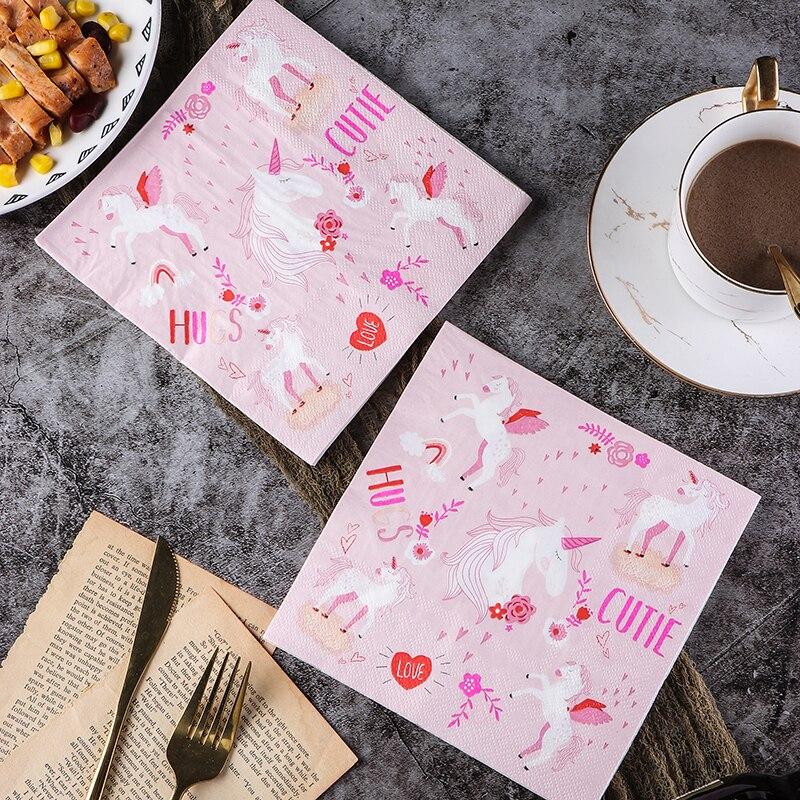 Disposable Party Napkin Double Layer 20 Pieces/Pack Pink Unicorn Pattern