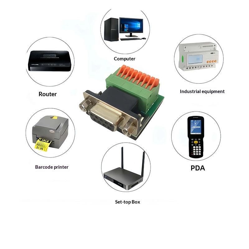 DB9 Male Female RS485 RS422 9Pin Terminal Adapter Solderless Connector for Industrial Automation and Serial Communication Applications