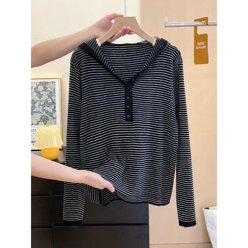 Early Autumn Fashion Comfortable Hooded Knitted Sweater Women's Striped Top Women's