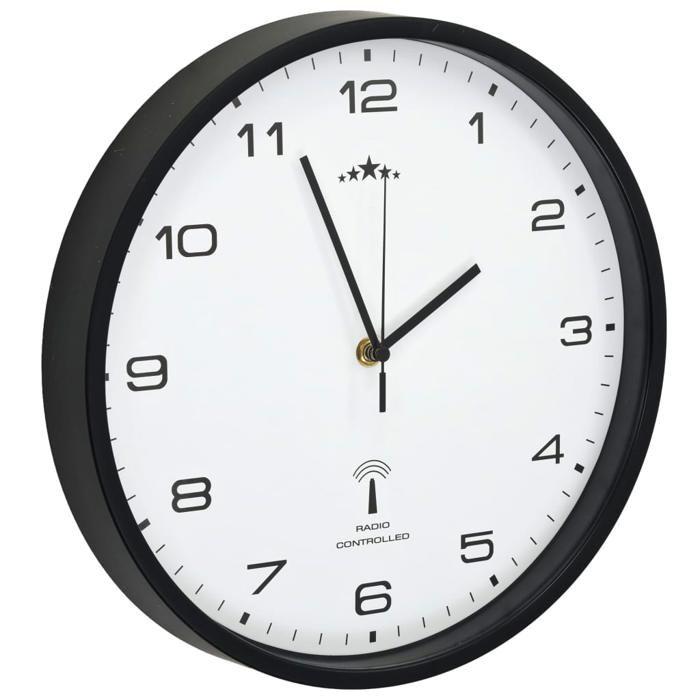 VidaXL Horloge Murale Radioguidée Mouvement à Quartz Blanc et Noir Cuisine Salon 50617