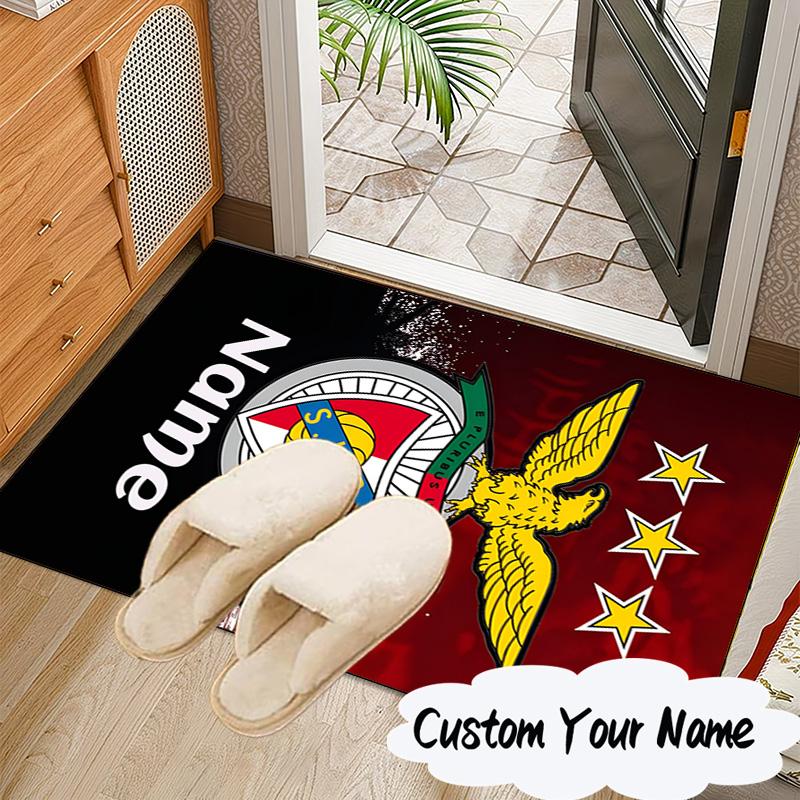 Custom Name Benfica Football Crest Rug for Living Room, Game Rooms, Office, Bedroom, Floor Mat Playful Design, fan gifts Christmas decor