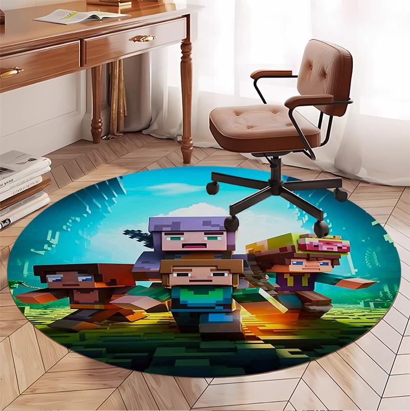 Sandbox game Pattern Round Rug, Indoor/Outdoor Mat, for Picnic, Gameroom, Bedroom, Office, Living Room, Home Decor Carpet, Birthday Gift