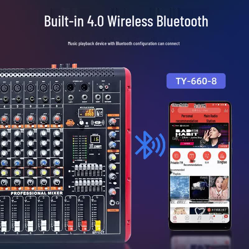 Weishu TY-660-8 Professional 8-Channel Mixer Amplifier & Speaker System (CN Version)