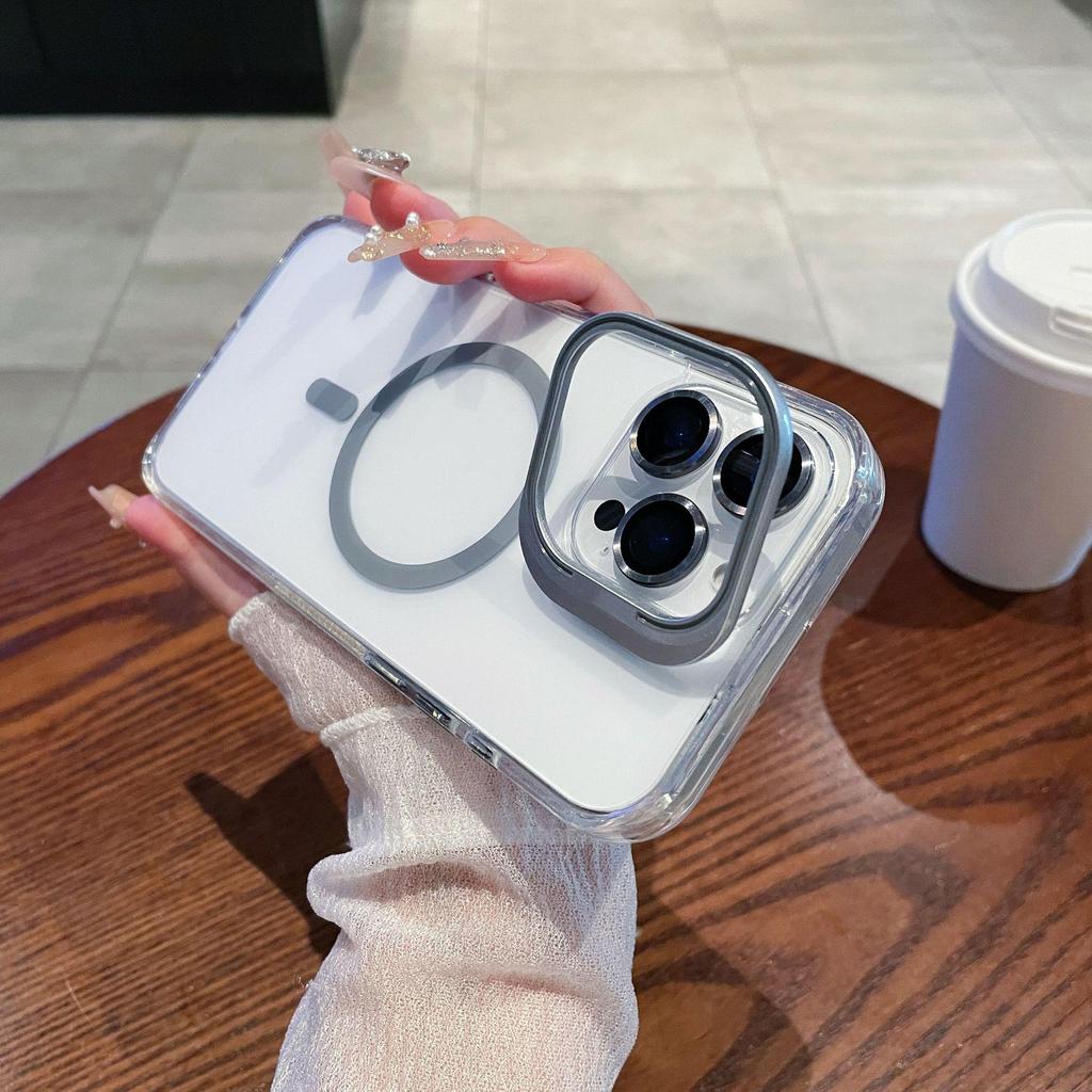 iPhone 17 Pro Max Magnetic Lens Stand Case - Transparent, Drop-Proof, Full Coverage Protective Case