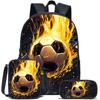 Set Rucsac cu Coroană de Fotbal Numărul 7, 3 Bucăți, Rucsac Școlar cu Imprimeu Fotbal, Geantă de Prânz și Toc de Creioane, Set Ghiozdan Sportiv pentru Copii pentru Școala Zilnică a Elevilor