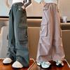 Teenage Girls Cargo Pants Spring and Autumn Pocket Drawstring Overalls for Kids Straight Pants Straight Pants Casual Pants 5-14Y
