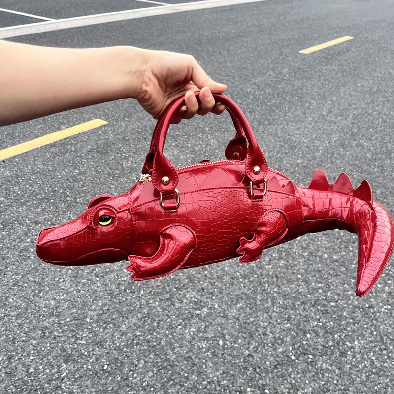 Kreative Krokodilform Handtasche Modische Hochwertige Leder Schultertasche Persönlichkeit Spezielle Form Damen Umhängetasche