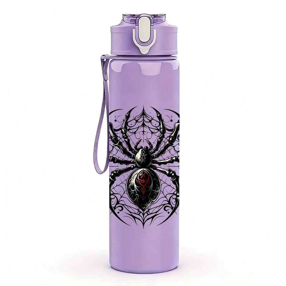 1PC Black Spider Insect 750ml Color Plastic Sports Water Bottle Leakproof Flip Straw Lid Suitable for Sports Office Home Use