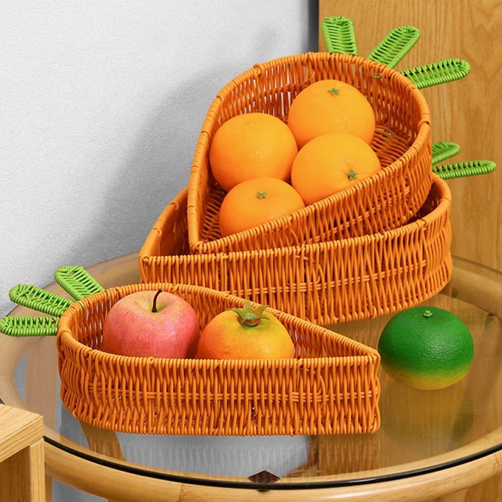 Handmade Carrot Woven Basket Carrot Shape Sturdy Pantry Bread Organizer Decorative Ventilated Fruit Serving Tray Easter Party