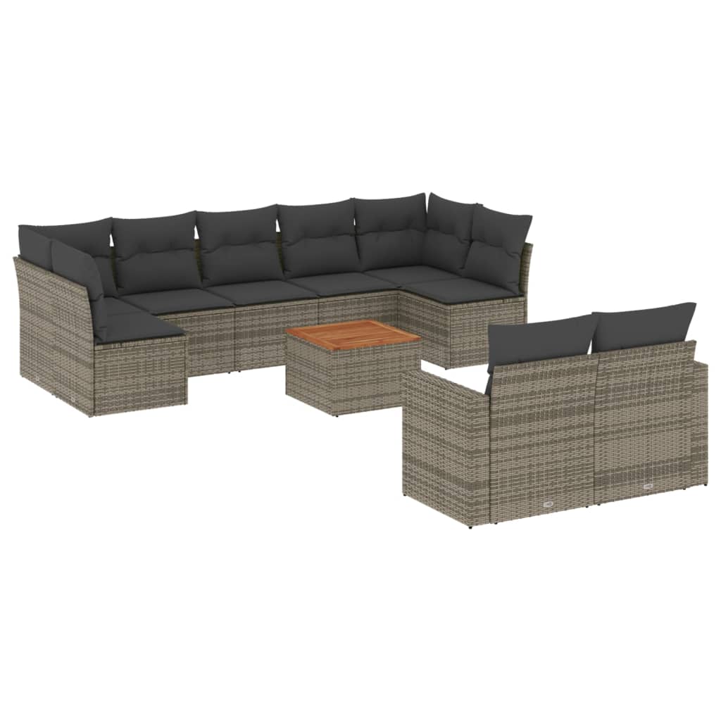 10 piece Grey Garden Sofa Set with Cushions Poly Rattan