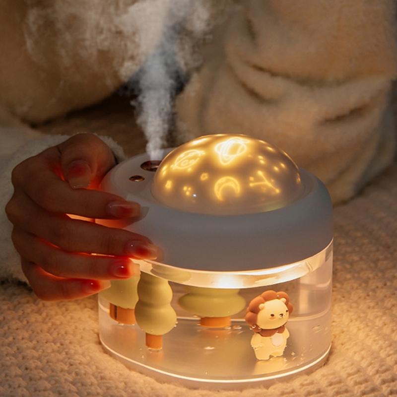 Portable 3 in 1 Air Humidifier with Rotation Projection & Atmosphere Lamp Adorable-design Girlfirend Gift for Bedroom