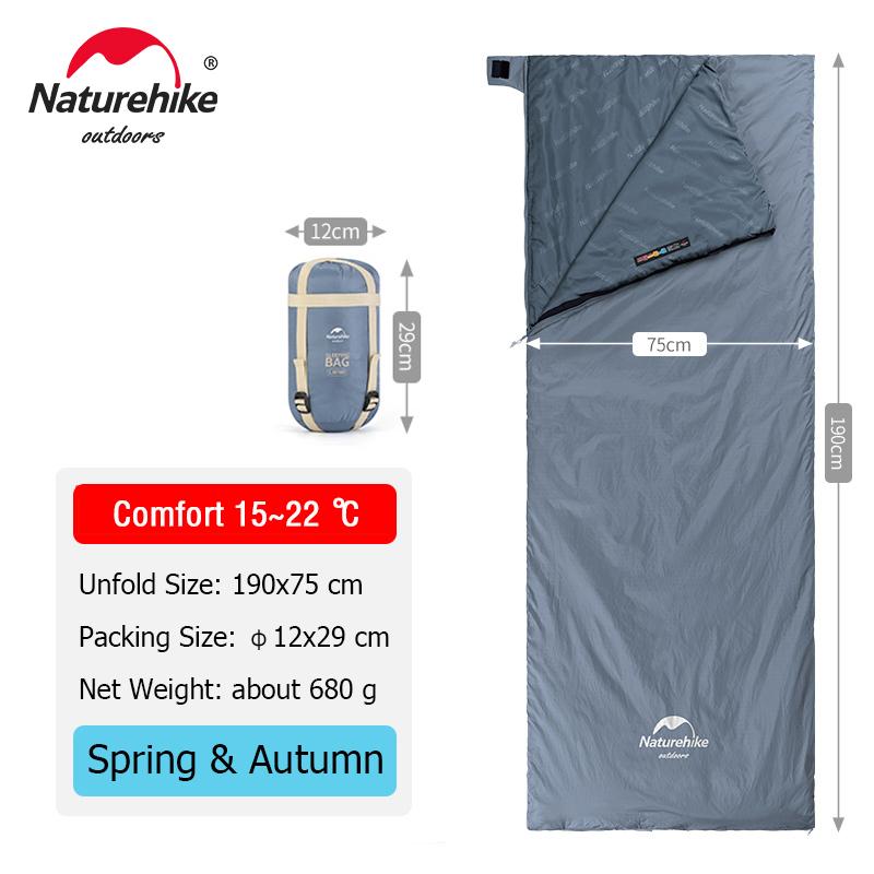 Naturehike lw180 Sleeping Bag Ultralight Sleeping Bag Spring Summer Sleeping Bag Outdoor Hiking Camping Sleeping Bag Blue - 190x75 cm