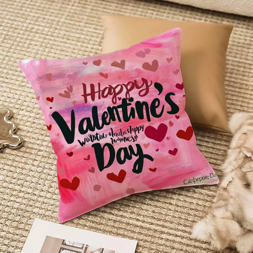 Happy Valentine's Day Pillow Case Anti-dustmite Invisible Zipper Sofa Bed