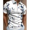 Summer Men's Casual Striped Houndstooth Digital Print T-Shirt Zipper Polo Shirt