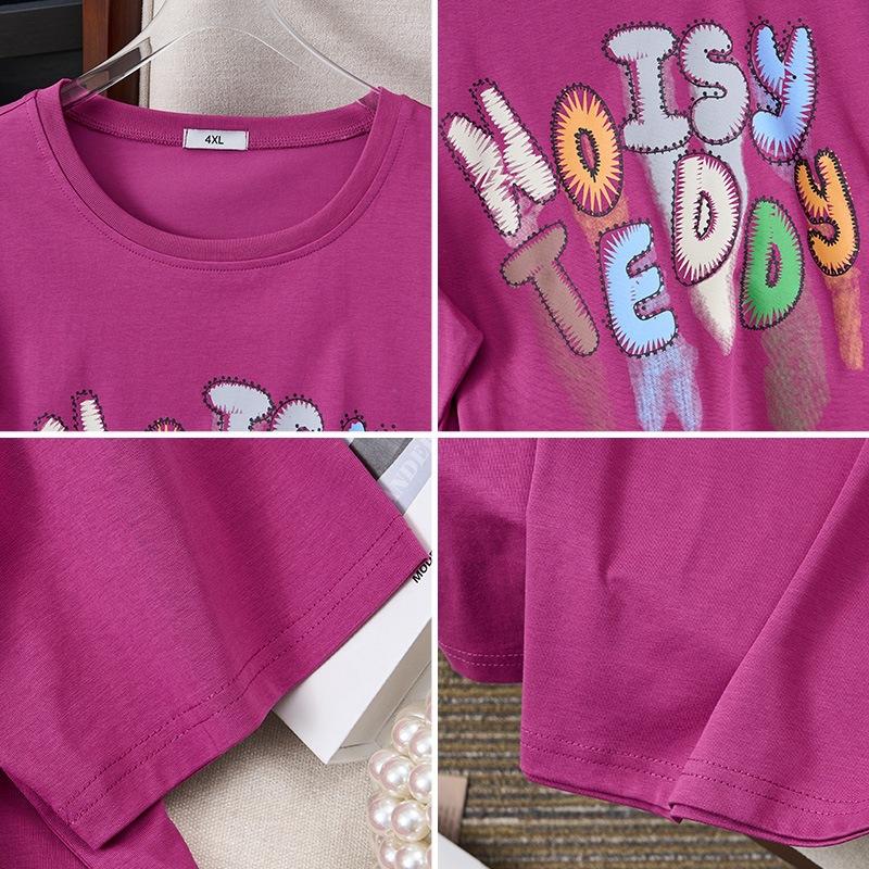 Plus Size Women Round Neck Short Sleeve T-Shirt Colorful Letter Print Loose Casual Summer Tee 3XL-7XL