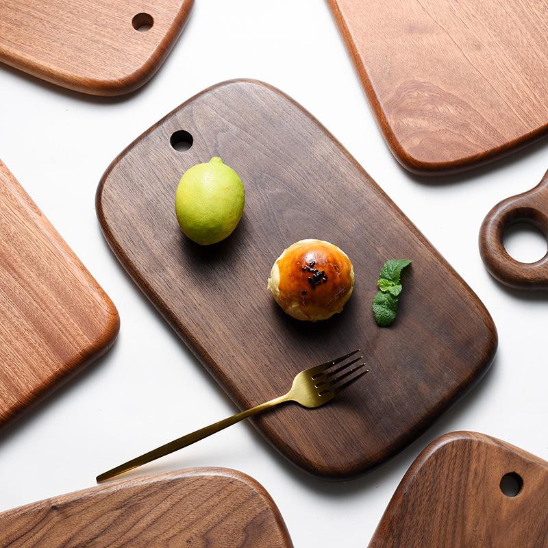 1pc Oval Wood Cutting Board, Solid Wood Black Walnut Wooden Chopping Boards for Bread, Vegetables & Fruits, Dinner Cheese Board with Hole,4 Size