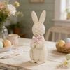 Rattan Effect Resin Easter Bunny Figurine Wicker Rabbit Statue with Bow for Spring Table Centerpiece Indoor Outdoor Patio Yard Farmhouse Home Decor