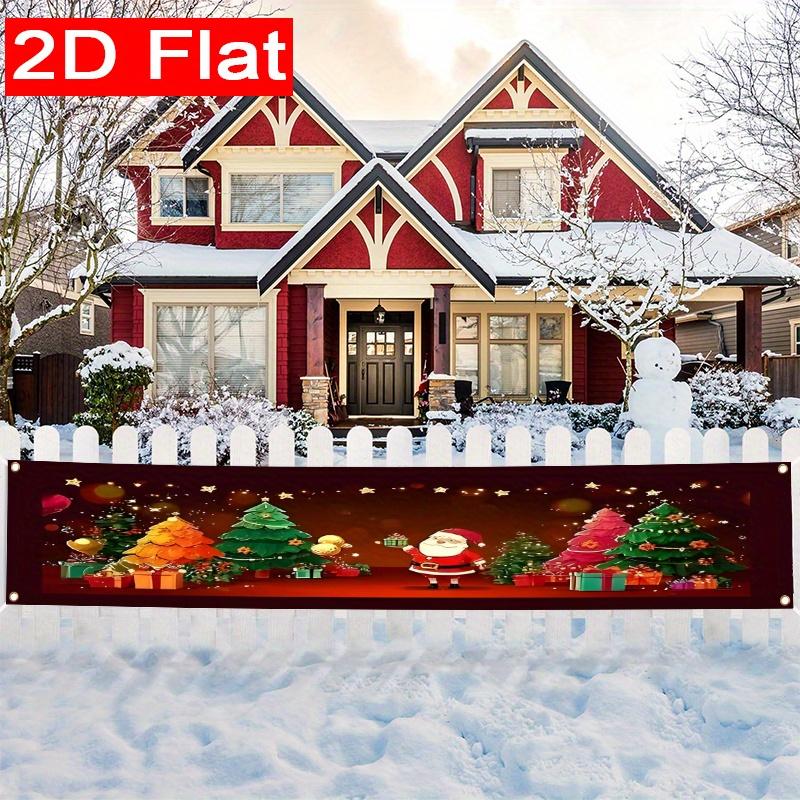 Festive Holiday Santa Claus & Gift Box Christmas Fence Banner, Outdoor Garden Porch Decor