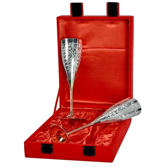 Silver Plated Goblet Flute Wine Glass 100 ML Each, Set of 2 for Christmas Gift