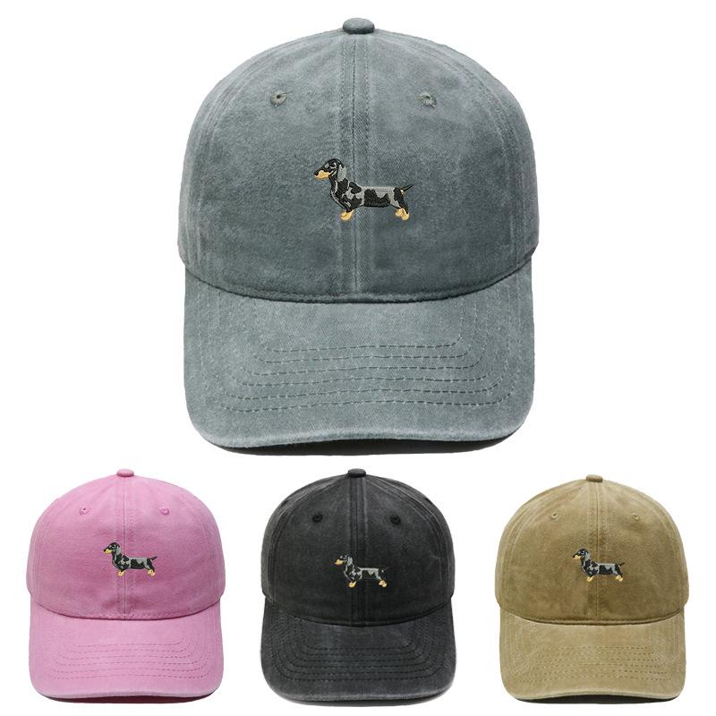 Spotted Dachshund Embroidered Baseball Cap Washed Vintage Daddy Hat Pet Lovers Outdoor Dog Walking Shade