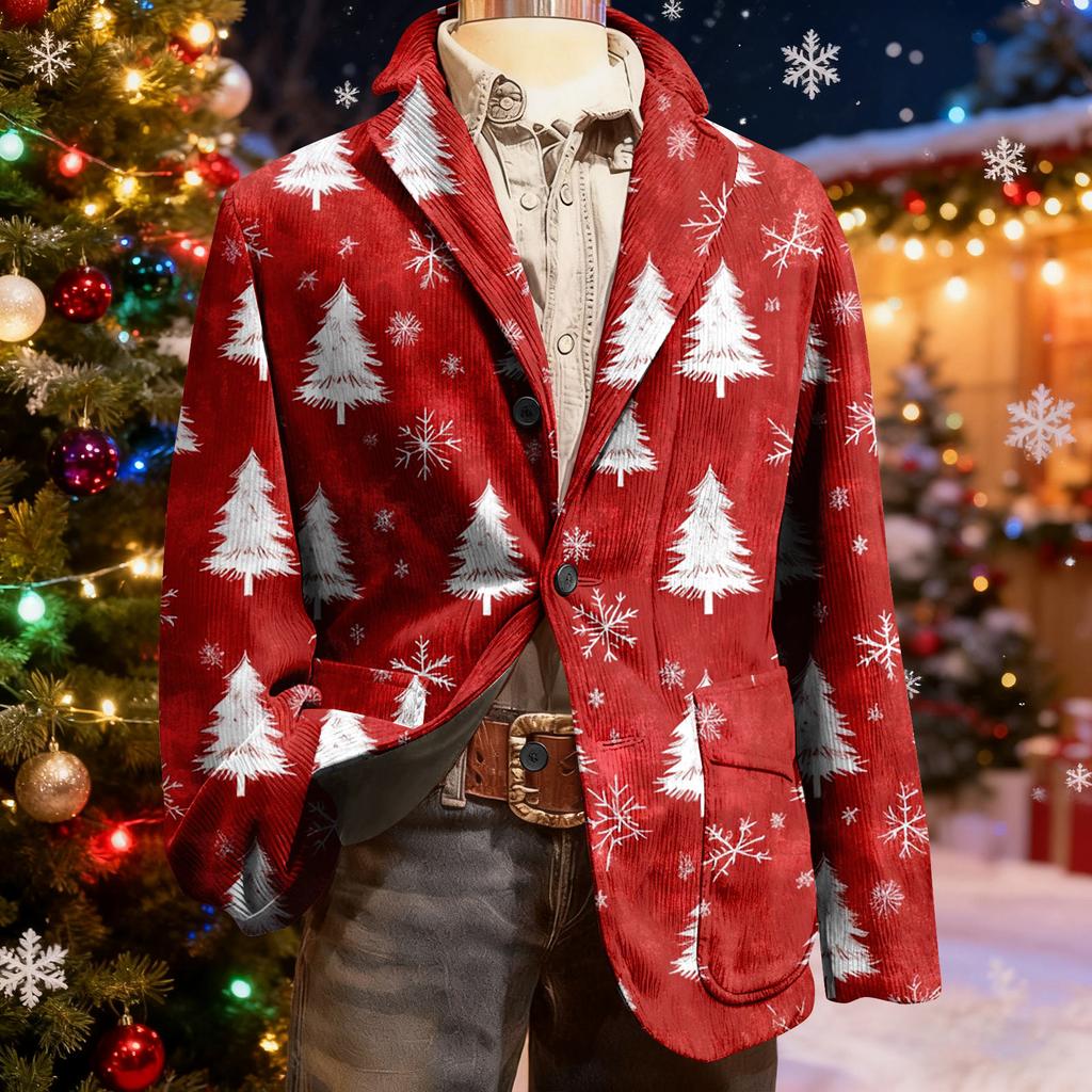 Herren Hässlicher Weihnachten Kord Warmtaschen Anzugjacke Strickjacke Herren Freizeitanzug