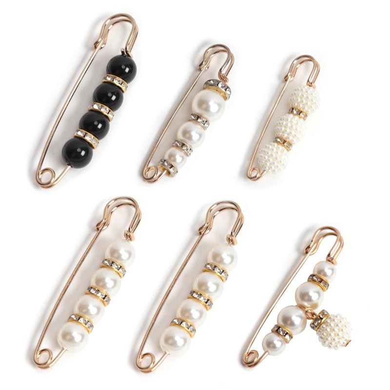 6 Pcs Set Women Fashion Pearl Brooch Waist Cinching Adjustable Skirt Anti-slip Metal Pin Fixed Clothes DIY Scarf Accessories
