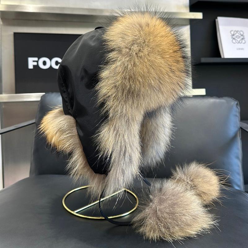 Fashionable Fox Fur Winter Ski Hat with Ear Protection Outdoor Women Bomber Hats Adjustable 52cm-60cm жёлтый