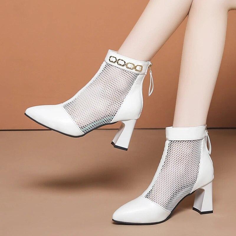 New Mesh Sandals Boots Women Mesh Ankle Boot for Summer High Heel  Rhinestone Ponited Toe Shoes Hollow Out Back Zip – buy the best products in  the Coolbe online store