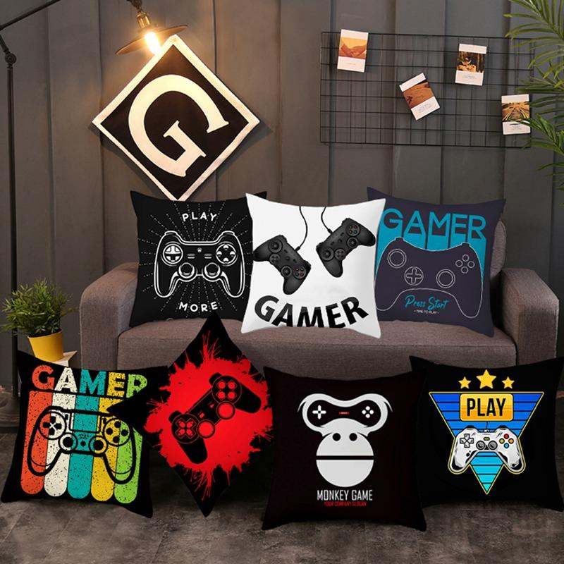 Video Game Cushion Covers Happy Birthday Gamepad Boy Inflate Party Supplies GAME ON Pillowcase Happy Birthday Decor Kids Gifts