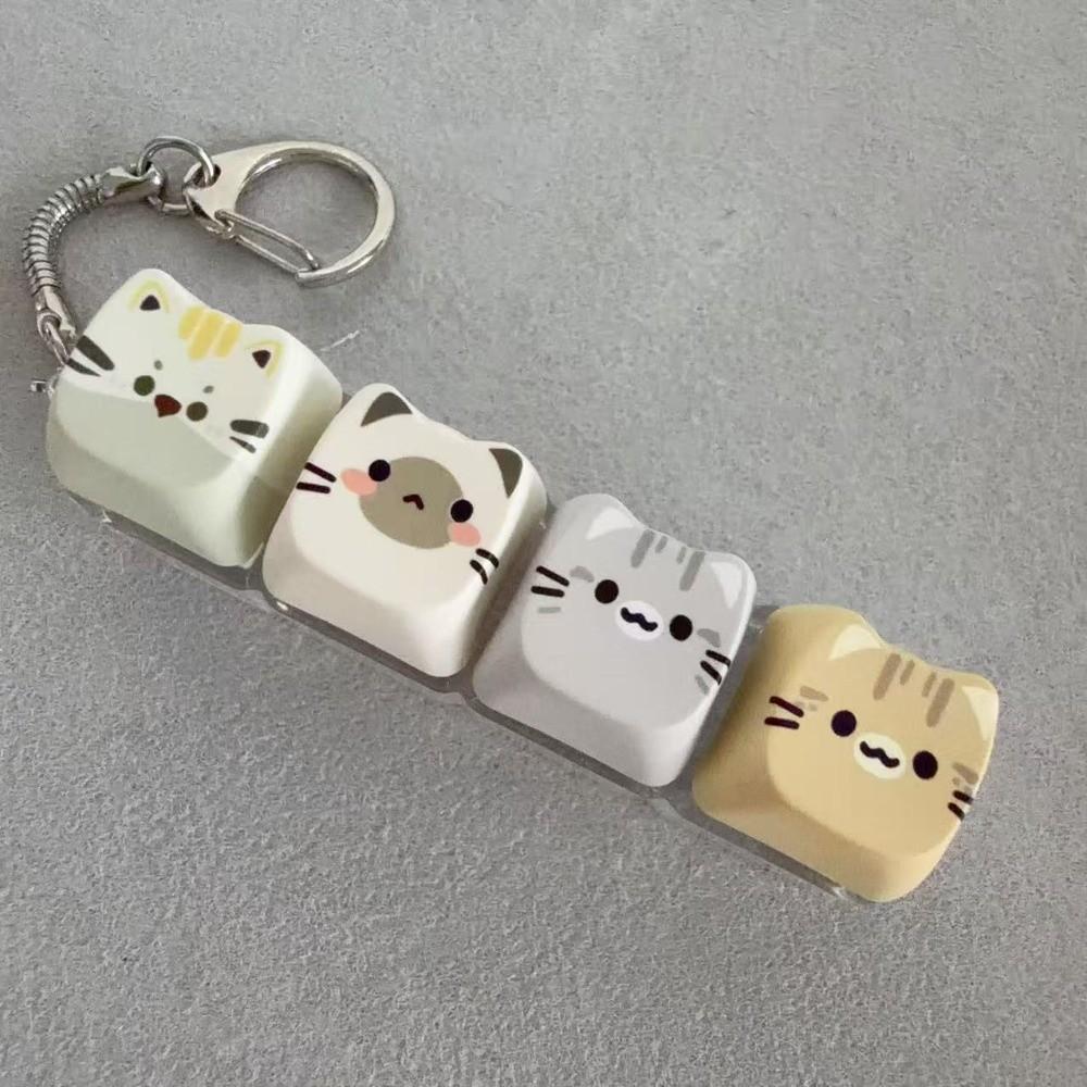 Finger-Tip Pressing Button Cat Fidget Clicker Keychain 4-Key Keycap Keychain Bag Charm