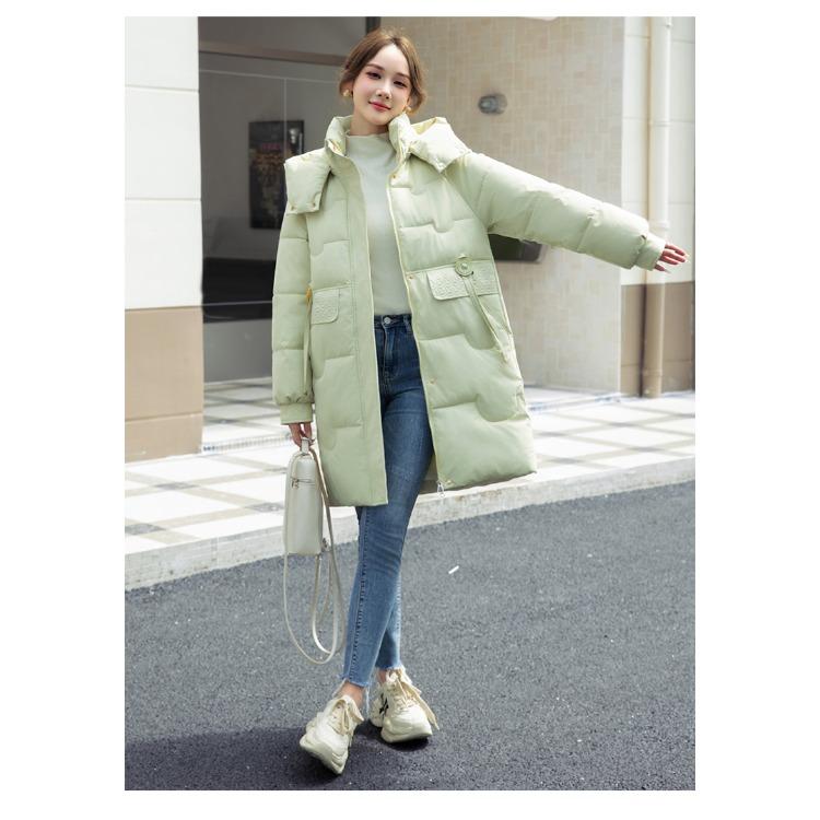 Comfortable and Fashionable Korean Style Plus Size Hooded Long Down Cotton Coat with Large Pockets