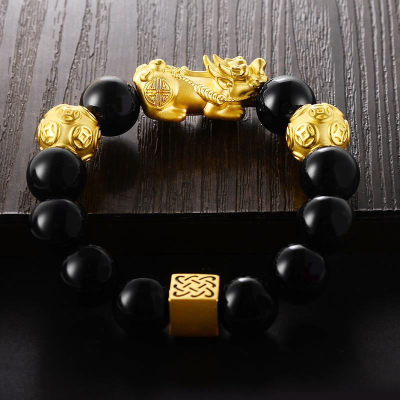Gold-Plated Tiger Eye Pixiu Wealth Bracelet with Lucky Beads