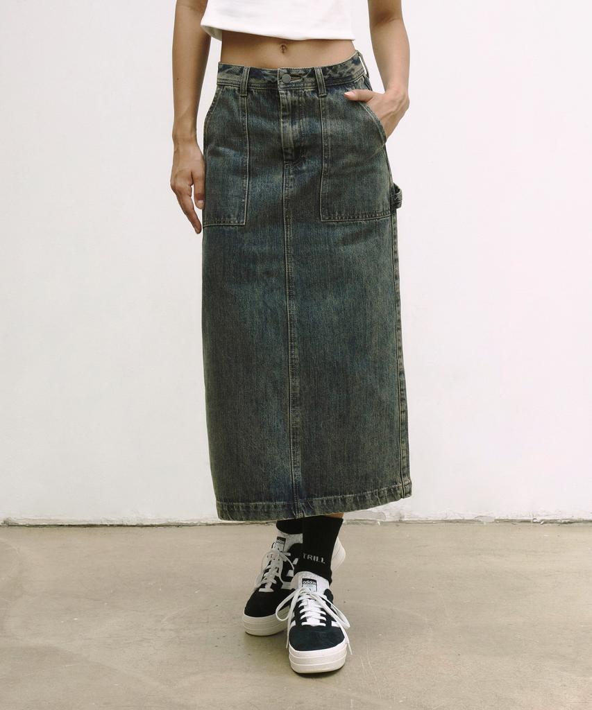 Vintril Sunday Fatigue Denim Long Skirt (Indigo)