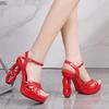 Fashion Super High 12cm Strange Style Heel Designer Women Sandals Patent Leather Ankle-Wrap High Heels Sexy Nightclub Pole Dance Shoes
