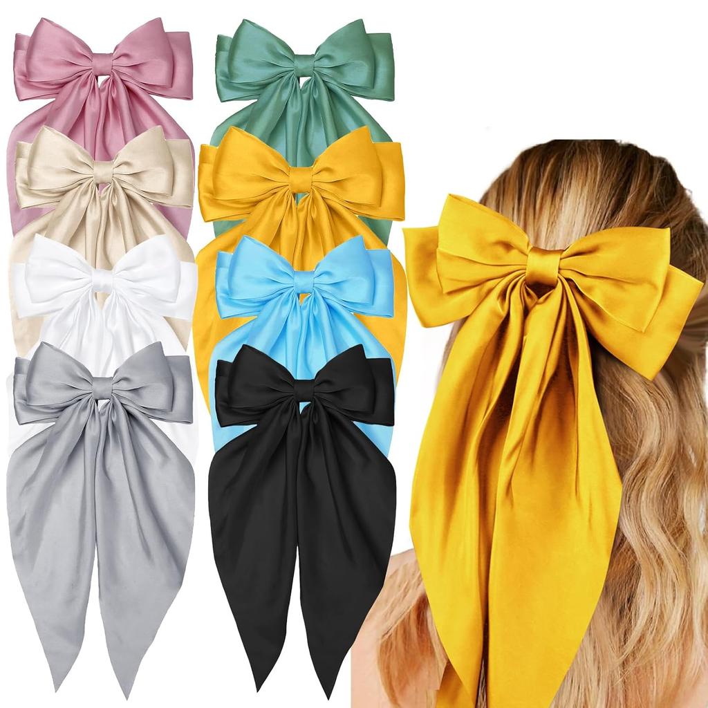Hair Bows for Women Girls 8 PCS Hair Ribbon Bow Hair Clips with Long Tails Vintage Hair Accessories for Women Gifts